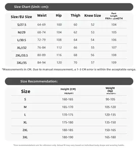 Size chart for casual straight pants showing waist and length measurements from S to 3XL