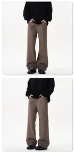 Front and side view of men's wide-leg cotton pants in dark coffee with a cleanfit look