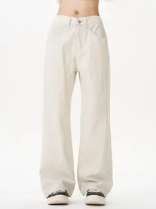 Men's minimalist cream white relaxed fit straight leg trousers with elastic waist