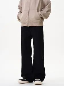 Cleanfit beige zip-up hoodie paired with black wide-leg straight trousers set