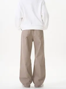 Brown loose straight-leg casual pants for men and women with symmetrical back pockets