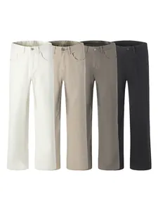 Men's cleanfit straight casual pants in white, khaki, grey, and black cotton twill