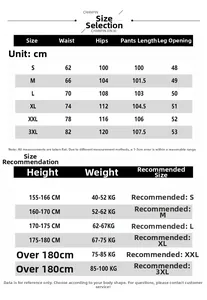 Detailed size chart for straight cargo pants including waist and length measurements