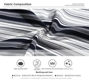 Macro shot of 100% cotton fabric detail with classic black and white horizontal stripes