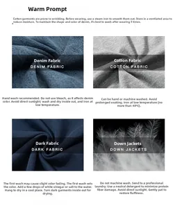Care guide for cotton and denim fabrics with washing and ironing instructions