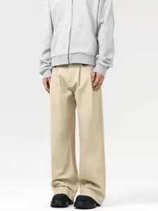 Men's Japanese retro loose straight-leg khaki pants in a minimalist cleanfit casual style