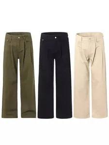 Cleanfit high-waisted wide-leg cotton pants in green, black, and beige colors