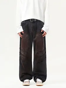 Jeans Distressed Stile Wasteland American High Street Lavaggio Fango Gamba Dritta Larga Pantaloni Denim Retro Uomo