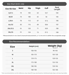 Guide des tailles détaillé pour jeans style high street américain, mesures de S à 3XL