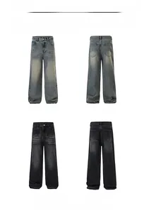 Vue avant et arrière du jean large en denim délavé bleu vintage et noir