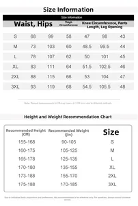 Size chart table for men's baggy patchwork jeans from S to 3XL with measurements