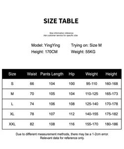 Tableau des tailles pour pantalons cargo gris indiquant les mesures de taille et longueur