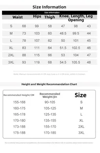Detailed size chart for retro cargo pants including waist, hip, and length measurements