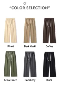 Color selection of men's cotton casual pants in khaki, coffee, green and grey
