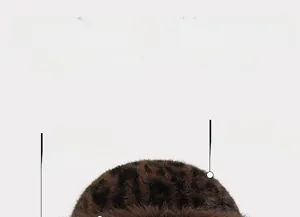 Macro shot of faux mink fur texture on a thick leopard print hat with large circumference