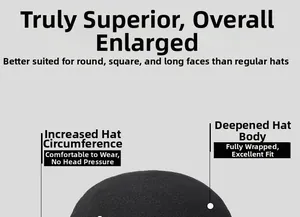 Close-up of winter flat cap featuring enlarged circumference and deep body design