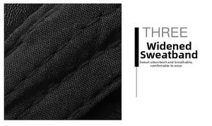 Detail of the widened breathable black sweatband with reinforced stitching for comfort