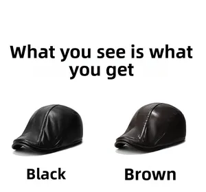 Classic PU leather flat caps in black and brown featuring premium texture and warm ear flaps