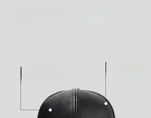 Detail view of large PU leather baseball cap with pebble texture and deep crown design