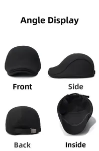 Detailed views of men's winter wool flat cap showing front, side, back, and inner lining