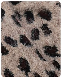 Macro shot showing the thick leopard print knit fabric and warm fleece texture