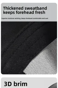 Detail of faux leather visor and thick moisture-wicking sweatband on baseball cap