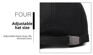 Detail of wool winter flat cap featuring an adjustable metal buckle for custom head fit