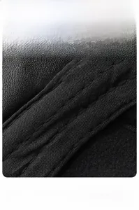 Detail of the thick sweatband and leather texture on a winter PU flat cap for men