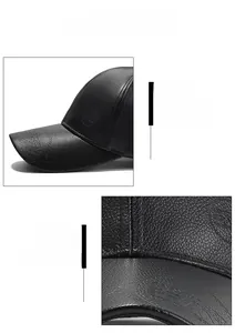 Detail of black faux leather baseball cap with Germany embossing and textured finish