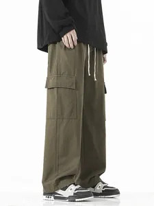 Pantalon cargo japonais pour homme vert olive avec jambe large et grandes poches latérales