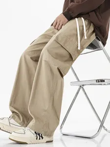 Pantalon cargo kaki pour homme à coupe décontractée avec poches et cordon de serrage