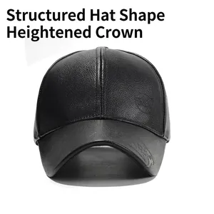 Men's winter black PU leather baseball cap with fleece lining and warm ear protection