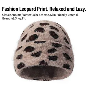 Winter leopard print cashmere beanie with fleece lining for cold weather warmth