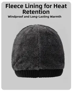 Close-up of winter hat featuring thick thermal fleece lining and ribbed knit edge