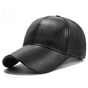 Black faux leather baseball cap with Frank embossed logo and thermal fleece lining