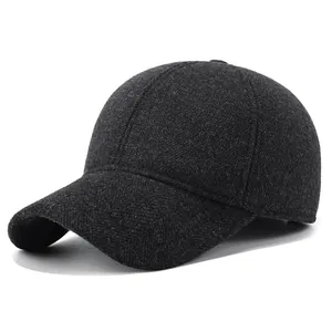 Winter wool baseball cap for seniors with ear flaps and warm lining in dark gray