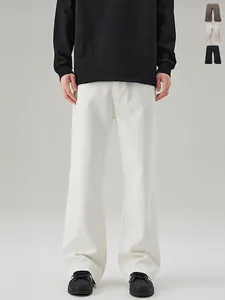 Men's Stretch Cotton Slim Flare Jeans Streetwear Cleanfit Wide Leg Floor Length Denim Pants For Men Casual Washed White Black