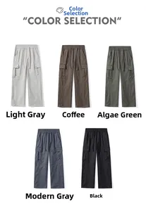Waterproof outdoor cargo pants shown in five colors: grey, coffee, olive, charcoal and black