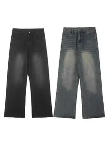 Jeans dritti lavati retrò in nero antracite e blu grigio vintage per uomo e donna