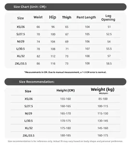 Tableau des tailles détaillé pour pantalons en polaire rétro avec mesures de XS à 2XL