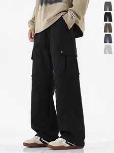 Men's Waterproof Cargo Pants Outdoor Techwear Style Loose Straight Work Trousers Multi Pocket Drawstring Polyester Pants