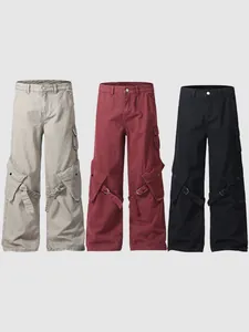 Retro multi-pocket cargo pants for men and women in khaki, burgundy, and black colors