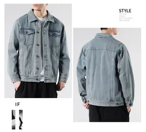 Front and back view of washed light blue denim jacket with vintage workwear style details