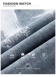 Macro shot of blue washed denim fabric showing twill weave texture and retro style