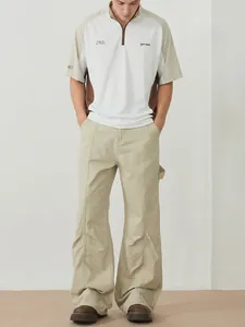 Pantaloni Cargo da Uomo Larghi e Svasati Retro Design Americano Decostruito in Cotone Pantaloni da Lavoro Casual Stile Streetwear
