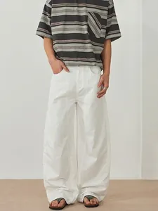 Pantaloni Casual da Uomo Minimalisti in Cotone 100% Bianchi Gamba Larga Larghi Streetwear Taglio Curvo Pantaloni da Lavoro