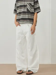 Pantaloni casual bianchi da uomo vestibilità ampia con cuciture laterali curve