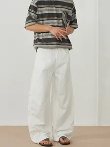 Pantaloni bianchi da uomo in cotone mercerizzato con vestibilità ampia e cuciture