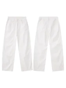 Pantaloni bianchi in cotone mercerizzato taglio dritto rilassato con vista fronte e retro
