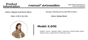 Detail view of flared fit trousers size chart with model sizing suggestions for cleanfit look